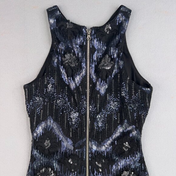 Cache Dress Womens 6 Small Blue Black Sequin Sparkle Evening Party Glam - Picture 6 of 13